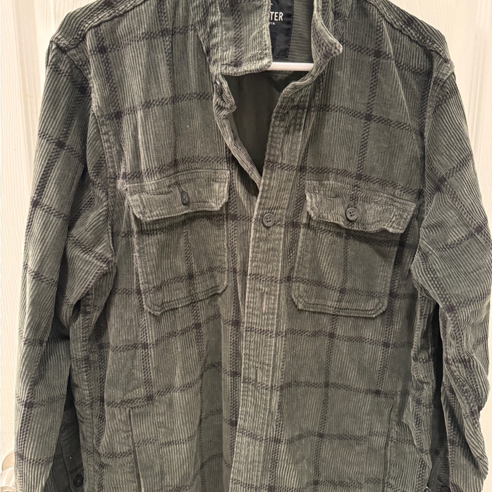 Hollister Men's Olive Plaid Corduroy Jacket